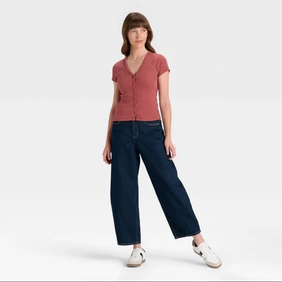 Women High-Rise Easy Barrel Ankle Jeans Universal Thread Rinse Dark Wash 2 & 6S - Picture 3 of 13